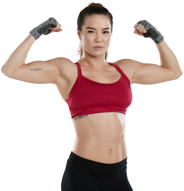 BMF trainer Rachel flexing